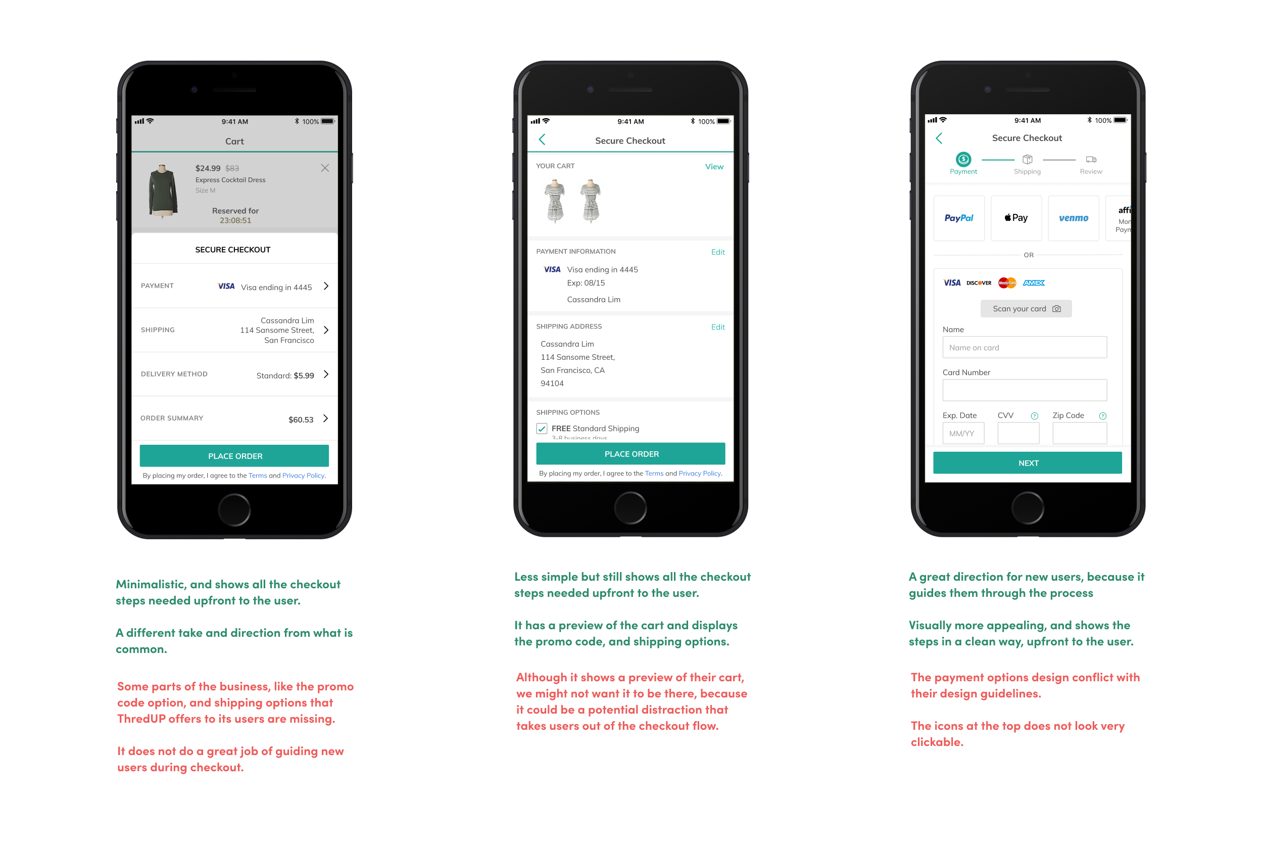 ThredUP checkout flow iterations and feedback analysis